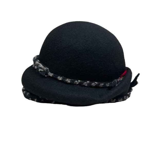 Susan Hat Wool Felt Cloche Hat Women Button Feather‎ Detail Black Size OSFM - Picture 4 of 6
